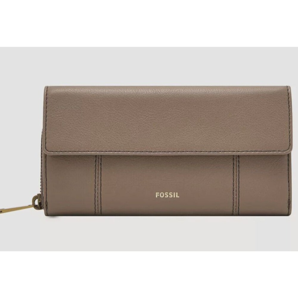New Fossil Jori Flap Clutch RFID Leather Wallet Vintage Khaki